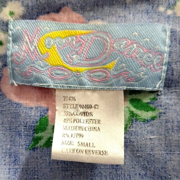 Vintage Womens Artist Smock Vest Blue Pink Roses Pearl Snap Pockets Moon Dance S - Picture 4 of 5